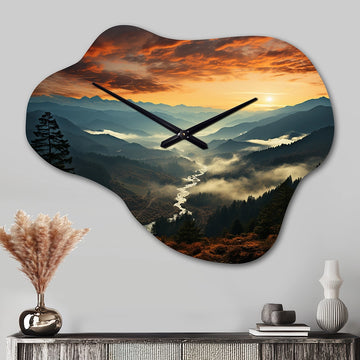 USA Great Smoky Mountains In Sunset - Asymmetric Metal Wall Clock